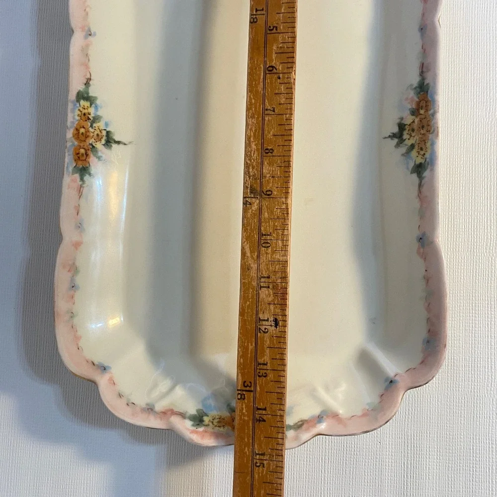 Victorian Haviland & Co Limoges France Porcelain Floral Scalloped Vanity Tray